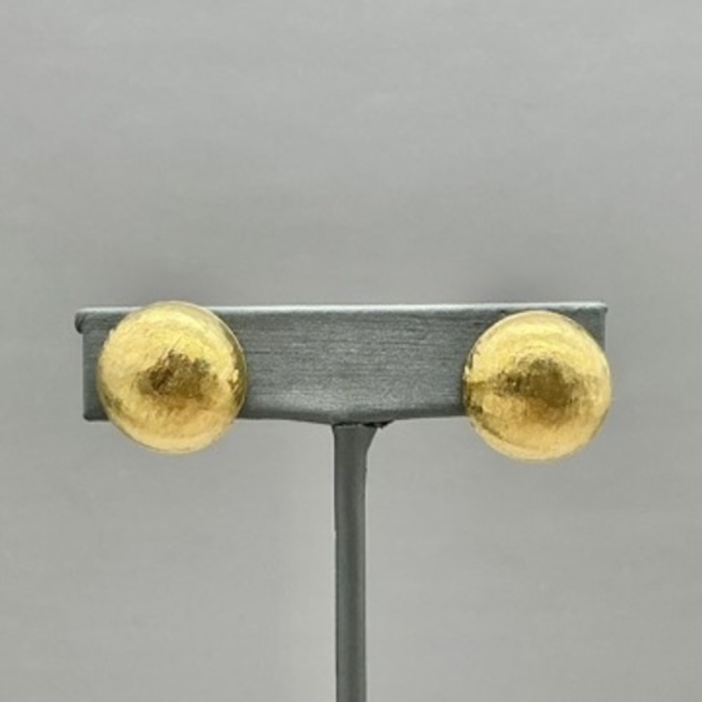 Vintage Button Earrings Womens Gold Tone Textured Round Dome Clip On Statement